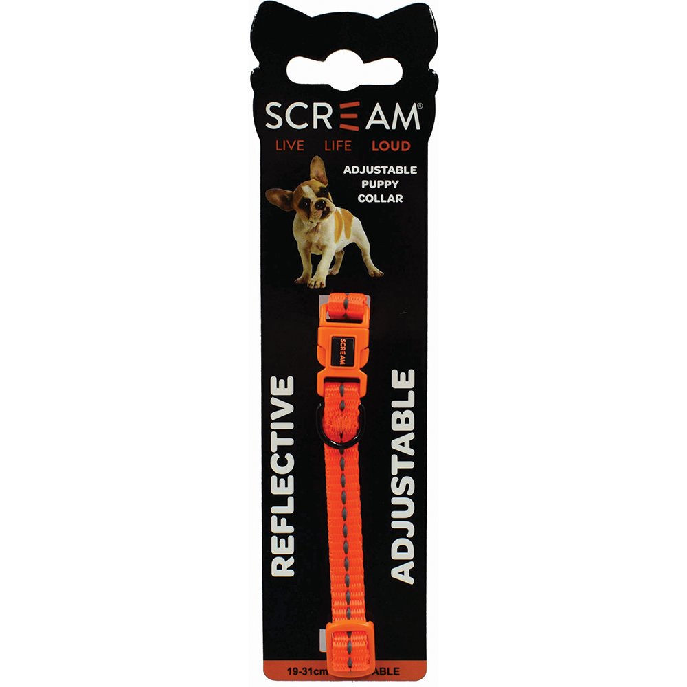 Scream REFLECTIVE ADJ. NYLON PUPPY COLLAR 1x19-31cm