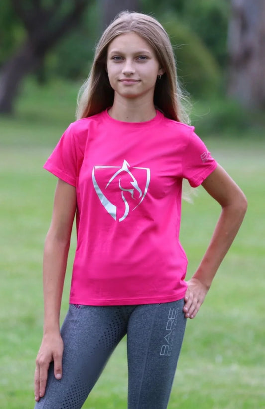 BARE - Youth BARE Silver Logo T-Shirt - Dark Pink