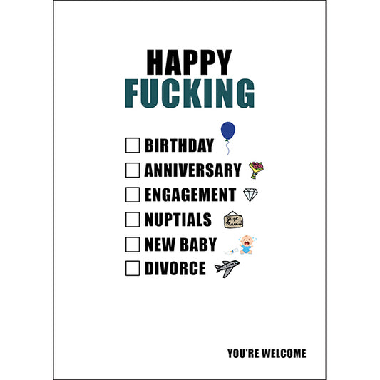 Defamations - Happy f***ing occasion rude card