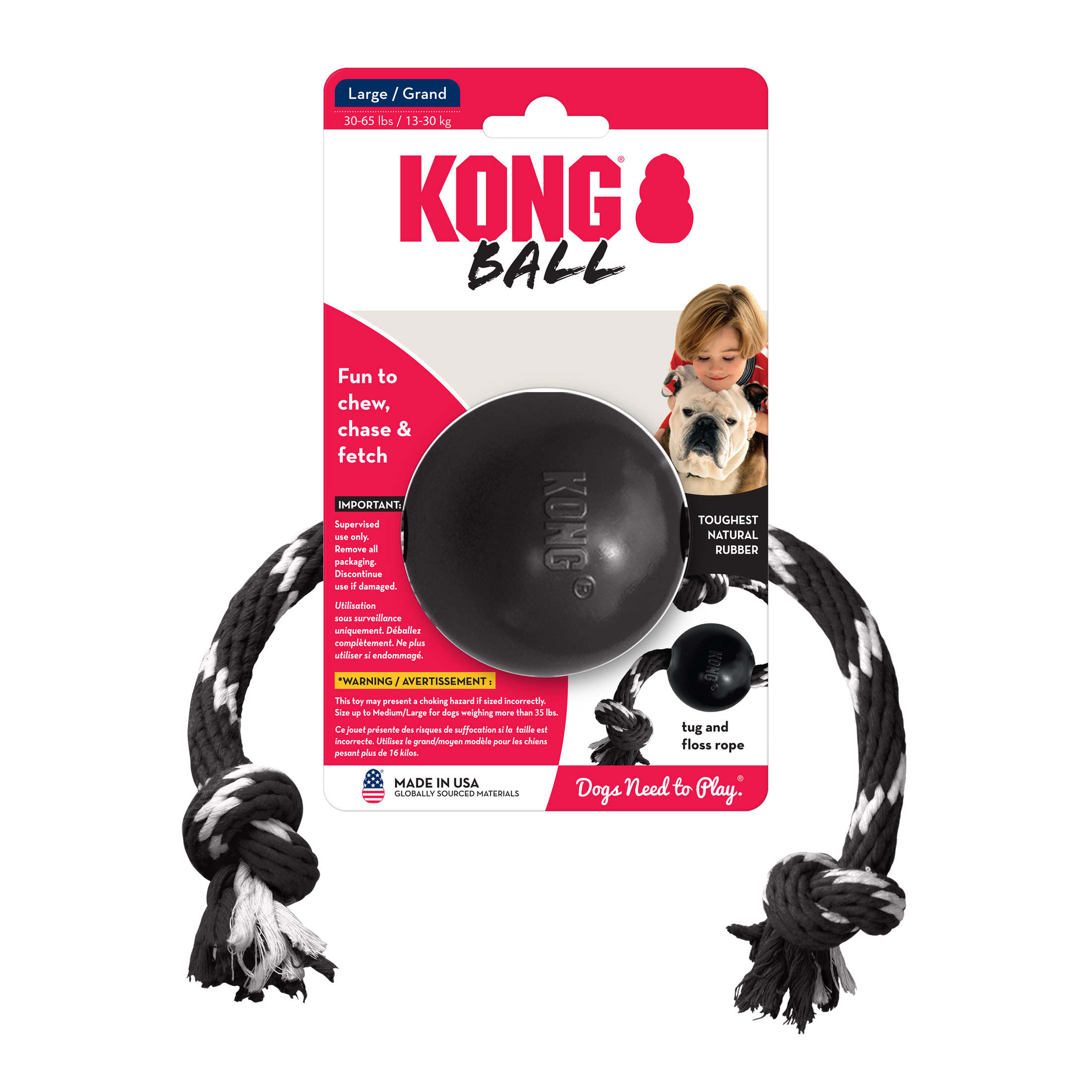 Kong Dog Extreme Ball W Rope Lge