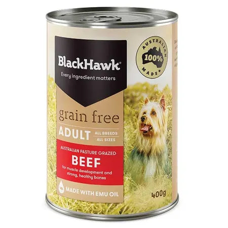 Black Hawk Grain Free Holistic Dog Food Beef 400g can