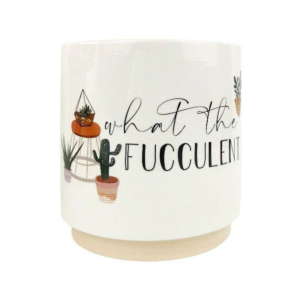 What The Fucculent Pun Planter Beige & Green